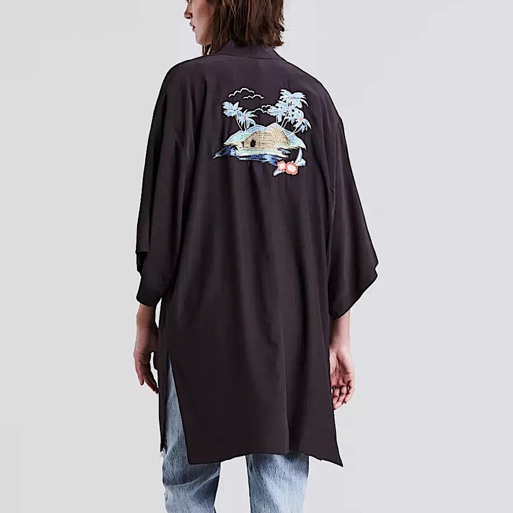 Levi's Black Embroidered Tropical Island Kimono